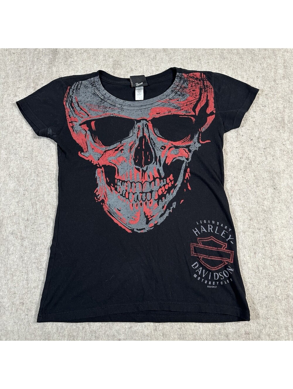 Vintage Y2K Harley-Davidson Motorcycle Shirt Women’s Small Skull Black Red
